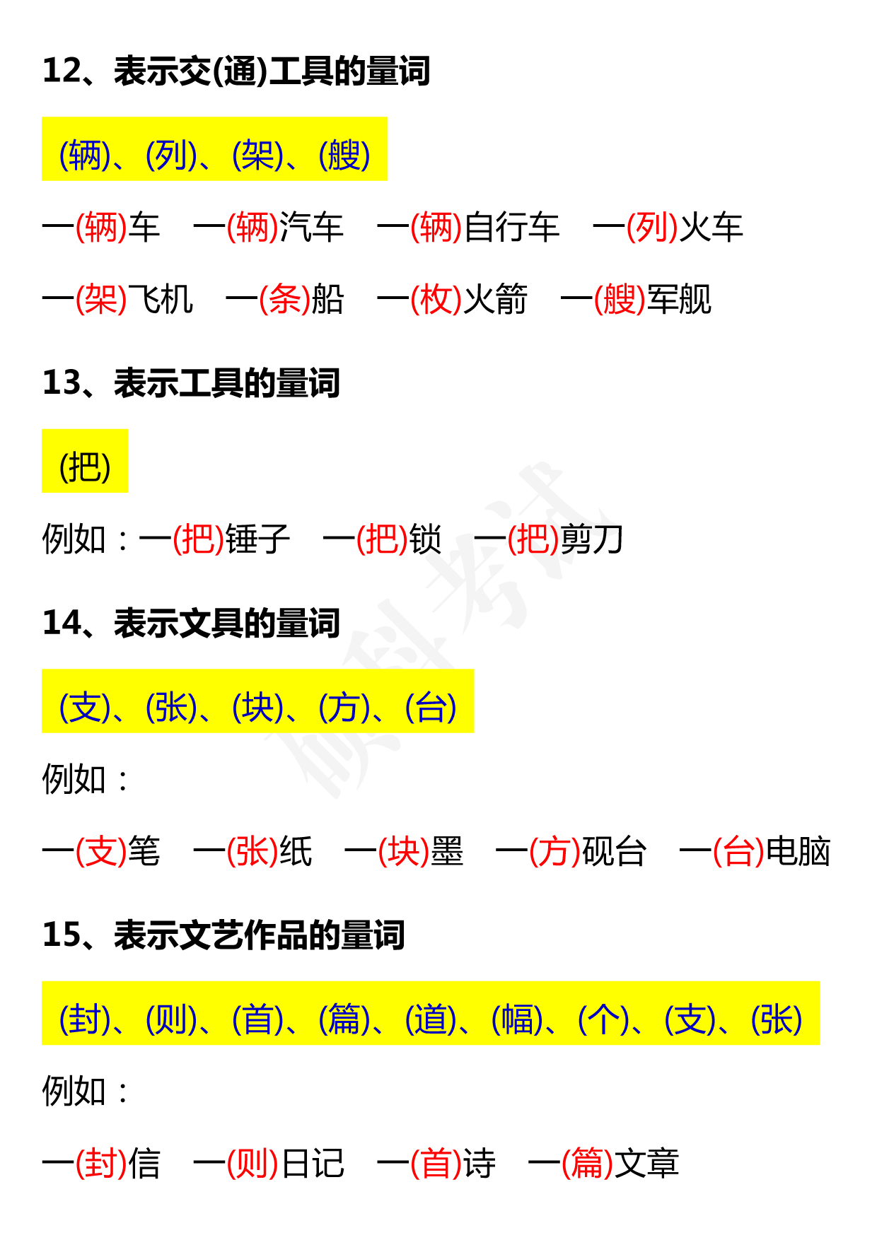 数量词分类（1-6年级语文十八类量词分类汇总）(7)