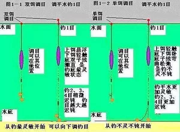 钓鱼：带饵调目、空钩调目、无钩无饵调目、双调目图解