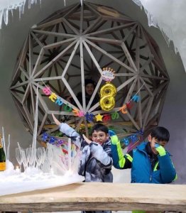 ​李嘉欣抱着许晋亨日本秀恩爱，冰天雪地中为8岁儿子庆祝生日